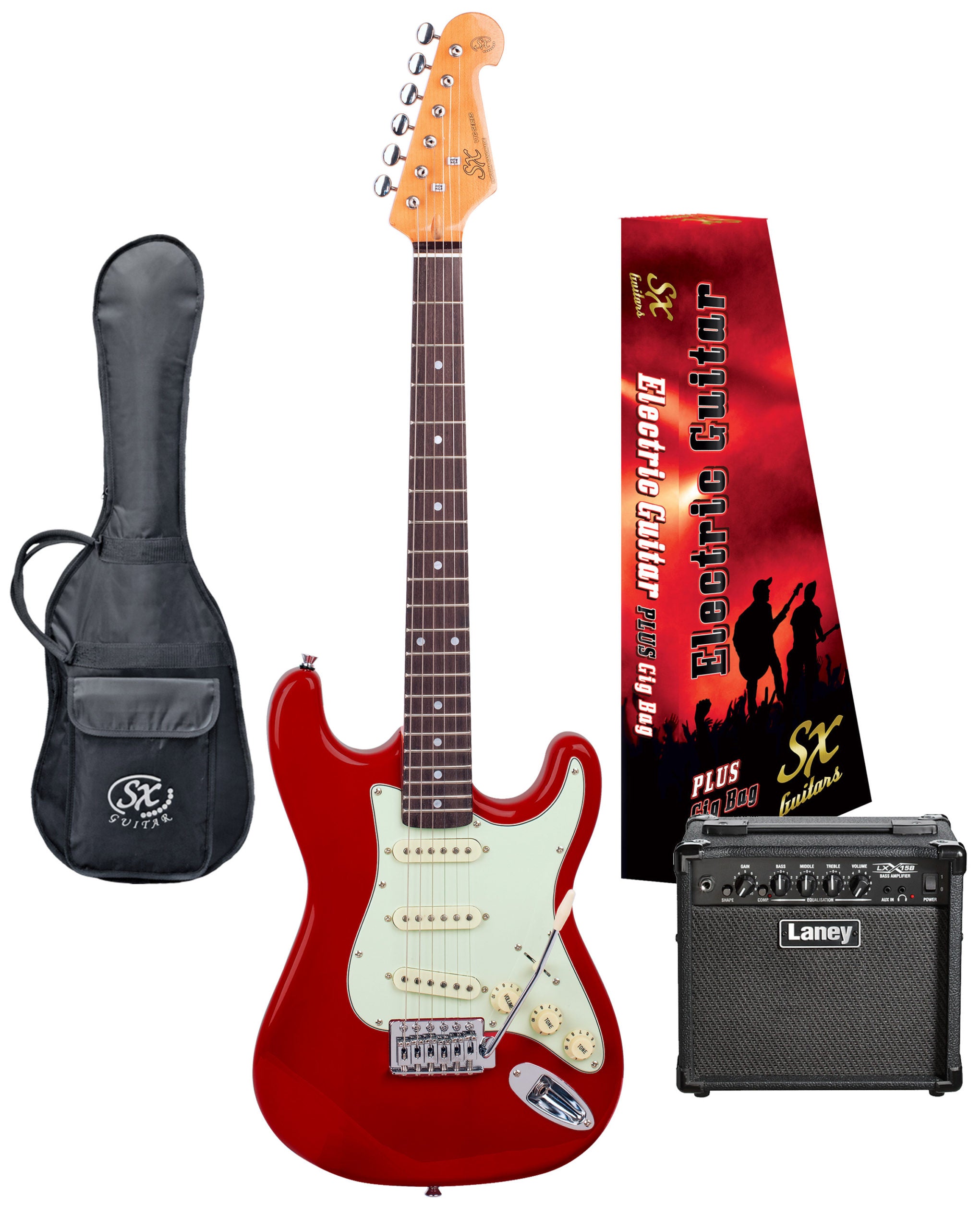 SX / LANEY | VES34CAR-PK2 | ¾ size vintage style electric guitar package. SX / LANEY | VES34CAR-PK2 | ¾ size vintage style electric guitar package.